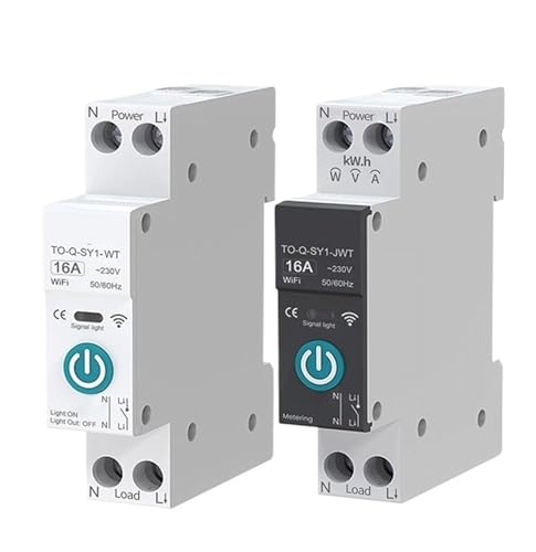 Leistungsschalter mit Messung 63A1P Din-Schiene Fernbedienung Home Life App Timer-Modul(White No metering,20A) von BAPPRJJ