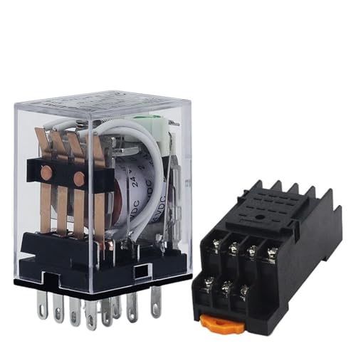 Relais MY4P HH54P MY4NJ Spule Allgemeiner DPDT Elektromagnetischer Relaisschalter mit Sockelbasis LED AC 110 V 220 V DC 12 V 24 V(DC,12V-with Base) von BAPPRJJ