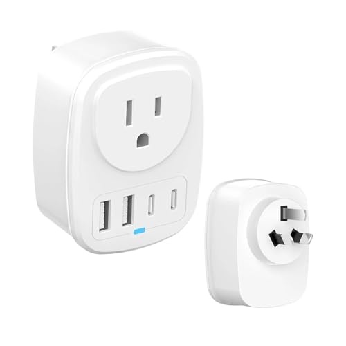 Universal-Reiseadapter mit 2 USB-Anschlüssen, 2 Typ-C-Ladeanschlüssen, All-in-One-Reiseadapter, EU/UK/US/AU-Stecker for Reisenetzteil(AU to US) von BAPPRJJ