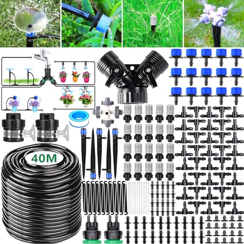 BARAKYEG 189 PCS Bewässerung Kit,40m Garten Micro Drip Bewässerung Automatik Bewässerung Kit Schlauch Tröpfchenbewässerung DIY Gartenbewässerung für Landschaft,Flower Bed,Terrasse Pflanzen von BARAKYEG