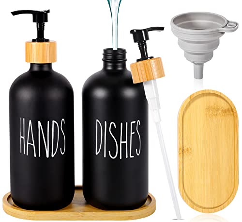 BARAKYEG Seifenspender Küche 500ml Spülmittelspender Seifenspender Glas Set,Badezimmer Set Handseifenspender mit Tablett,Trichter Silikon Arbeitsplatte Badezimmer Deko - 2er Mattschwarzer BARAKYEG Seifenspender Küche 500ml Spülmittelspender Seifenspender Glas Set,Badezimmer Set Handseifenspender mit Tablett,Trichter Silikon Arbeitsplatte Badezimmer Deko - 2er Mattschwarzer von BARAKYEG