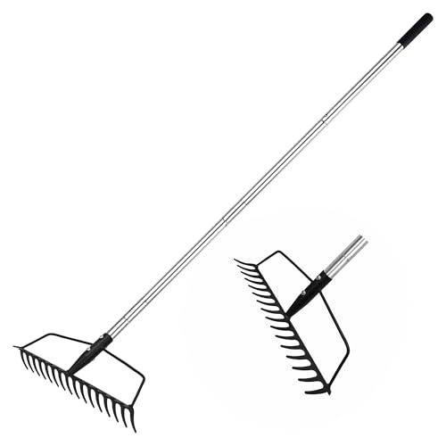 BARAYSTUS Gartenbogen Rechen Rechen für Rasenflächen Schwerlast aus Edelstahl Verstellbarer Gartenrechen zum Nivellieren von Sandboden und Sammeln von Blättern Garden Rake Carbon Steel Sturdy von BARAYSTUS
