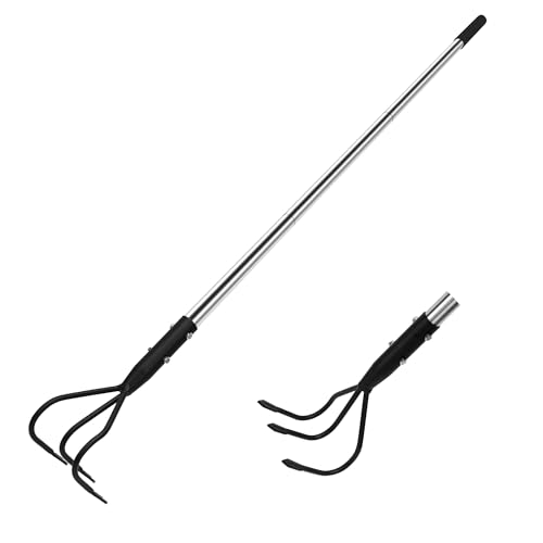 BARAYSTUS Handgrubber, Robuster 145 cm Langer Handgrubber Aus Kohlenstoffstahl, Verstellbare Länge, Gartengeräte, 3-Zinken-Grubber Für Den Garten, Lockerung des Bodens, Gartenhacke Cultivator von BARAYSTUS
