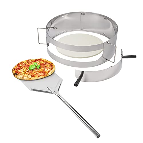 Barbec-U Pizzaring Set, Pizza Komplett Set, verstellbar zwischen 46-56 cm, Edelstahl, ideale Pizza vom Kugelgrill, inkl. Pizzaschieber, Cordierit Pizzastein sowie Tür, integriertes Thermometer von BARBEC-U