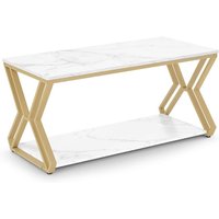 BarberPub Beistelltisch Gold, Couchtisch mit 2 Ablagen, Sofatisch aus Holz, Moderner Wohnzimmertisch Metall, Kaffeetisch für Wohnzimmer, von BARBERPUB