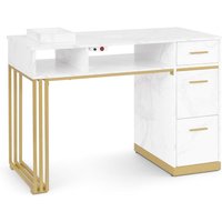 BarberPub Manikürtisch mit 3 Schubladen & 2 Ablagen, Nageltisch mit Absaugung, 2 Staubsaugerbeuteln, Nagelfrisiertisch Holz, Schreibtisch für von BARBERPUB