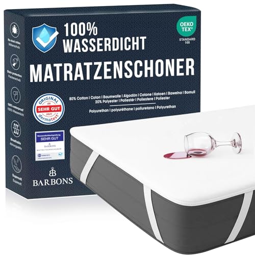 BARBONS Matratzenschoner 150x200 - Oeko-TEX Zertifiziert wasserdichte Matratzenauflage Inkontinenzunterlage waschbar Nässeschutz Matratzenbezug Atmungsaktiv - Polyester 150x200cm von BARBONS