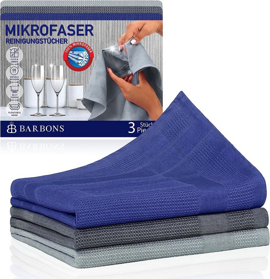 BARBONS Mikrofasertücher Geschirrtücher Allzwecktücher Fenstertücher Mikrofasertuch (100% Mikrofaser, 60x40 cm, 1 Packung, 3-tlg., Allzwecktücher, Streifenfrei, Staubfrei Auto) von BARBONS