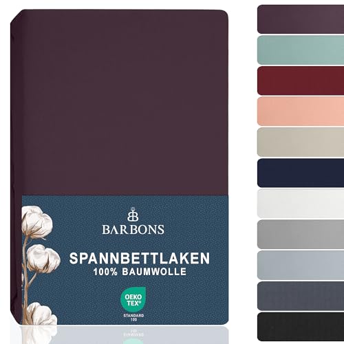 BARBONS Spannbettlaken 120x200cm - Spannbetttuch für Dicke Matratzen bis zu 27 cm 100% Baumwolle Oeko-TEX Zertifiziert Bettlaken Jersey Bettware Bettbezug für Boxspringbett - Aubergine 120 x 200 BARBONS Spannbettlaken 120x200cm - Spannbetttuch für Dicke Matratzen bis zu 27 cm 100% Baumwolle Oeko-TEX Zertifiziert Bettlaken Jersey Bettware Bettbezug für Boxspringbett - Aubergine 120 x 200 von BARBONS