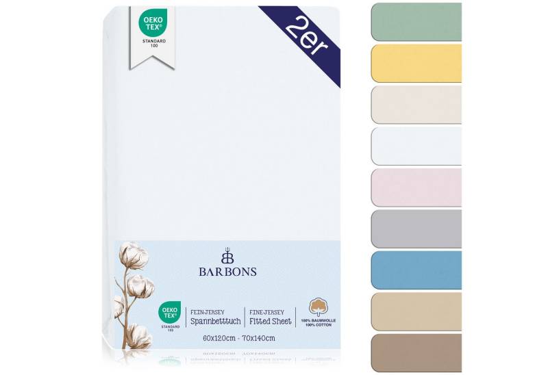 BARBONS Spannbettlaken 60x120 für Baby, Jersey Bettlaken Babybett, Kinderbett, (2 Stück), 100% Baumwolle von BARBONS