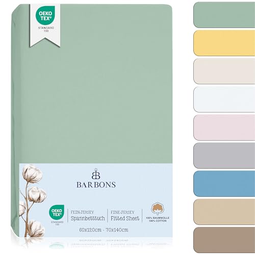 BARBONS Spannbettlaken für Baby/Kinderbett - 100% Jersey-Baumwolle Oeko-TEX Standard 100 Zertifiziert Bettlaken für Babybett (Grün - 2er - 60x120cm / 70x140cm) BARBONS Spannbettlaken für Baby/Kinderbett - 100% Jersey-Baumwolle Oeko-TEX Standard 100 Zertifiziert Bettlaken für Babybett (Grün - 2er - 60x120cm / 70x140cm) von BARBONS