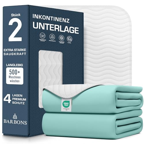 Barbons Inkontinenzunterlage waschbar Matratzenschutz 75x90 2er - wasserdichte Bett Inkontinenzauflage matratzenauflage Bettunterlage waschbar nässeschutz matratzenauflage (75x90-2er) von BARBONS