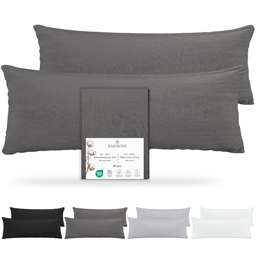 Barbons Seitenschläferkissen 40x145 Bezug 2er Set – 165 g/m² Oeko-TEX Zertifiziert Kissenbezug Kopfkissenbezug 100% Jersey Baumwolle Kissenbezüge Kissenhülle mit Reißverschluss (40x145-Anthrazit) von BARBONS