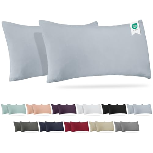 Barbons Kissenbezug 40 x 80 2er Set – 165 g/m² Oeko-TEX Zertifiziert Kopfkissenbezug 100% Jersey Baumwolle weiche Kissenbezüge Kissenhülle mit Reißverschluss (40x80-Blau) von BARBONS