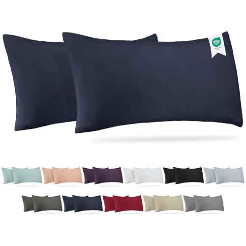 Barbons Kissenbezug 40 x 80 2er Set –165 g/m² Oeko-TEX Zertifiziert Kopfkissenbezug 100% Jersey Baumwolle weiche Kissenbezüge Kissenhülle mit Reißverschluss (40x80-Navy) von BARBONS
