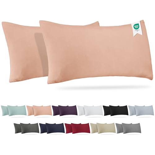 Barbons Kissenbezug 40 x 80 2er Set – 165 g/m² Oeko-TEX Zertifiziert Kopfkissenbezug 100% Jersey Baumwolle weiche Kissenbezüge Kissenhülle mit Reißverschluss (40x80-Rosa) von BARBONS