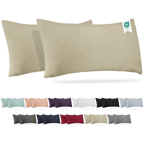 Barbons Kissenbezug 40 x 80 2er Set – 165 g/m² Oeko-TEX Zertifiziert Kopfkissenbezug 100% Jersey Baumwolle weiche Kissenbezüge Kissenhülle mit Reißverschluss (40x80-Sand) von BARBONS