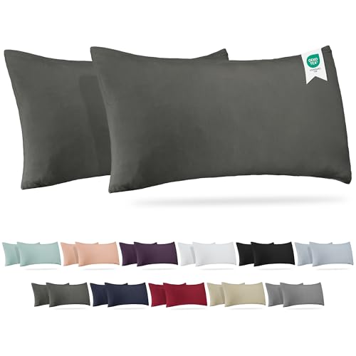 Barbons Kissenbezug 40 x 80 2er Set – 170 g/m² Kopfkissenbezug 100% Jersey Baumwolle weiche Kissenbezüge Kissenhülle mit Reißverschluss (40x80-Anthrazit) von BARBONS