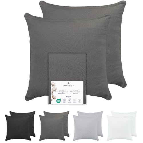 Barbons Kissenbezug 40x40 2er Set– 165 g/m² Oeko-TEX Zertifiziert Kopfkissenbezug 100% Jersey Baumwolle weiche Kissenbezüge Kissenhülle mit Reißverschluss (40x40-Anthrazit) von BARBONS