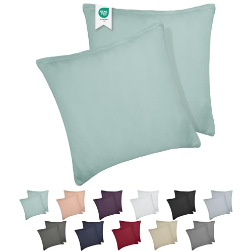 Barbons Kissenbezug 80x80 2er Set – 165 g/m² Oeko-TEX Zertifiziert Kopfkissenbezug 100% Jersey Baumwolle weiche Kissenbezüge Kissenhülle mit Reißverschluss (80x80-Grün) von BARBONS