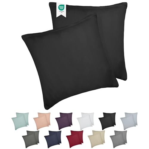 Barbons Kissenbezug 80x80 Schwarz 2er Set – 165 g/m² Oeko-TEX Zertifiziert Kopfkissenbezug 100% Jersey Baumwolle weiche Kissenbezüge Kissenhülle mit Reißverschluss (80x80-Schwarz) von BARBONS