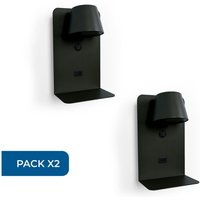2er Pack Wandleuchte baskop mit USB-Anschluss und Ablage - 6W - von BARCELONA LED