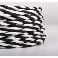 Geflochtenes Kabel mit Seideneffekt-Gewebe ummantelt Farbe Schwarz & Weiß von BARCELONA LED