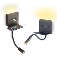 Slange' 3W LED-Lesewandleuchte, verstellbar und USB-Ladestation Farbe Schwarz - Schwarz von BARCELONA LED