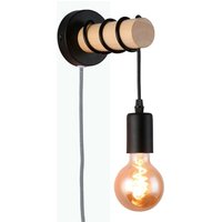 Wandleuchte aus Holz mit Schalter und Stecker „Mila“ - schwarz von BARCELONA LED
