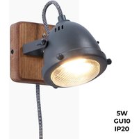 Industrielle Holz-Wandleuchte im Vintage-Stil mit Fassung und - grau von BARCELONA LED