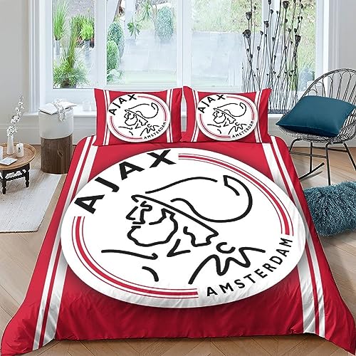 AFC Ajax 3D Bettwäsche Set Fußballverein Drucken Betten Set Bettbezug Mit Mikrofaser Reißverschluss Schließung Kopfkissenbezug Weich Haltbar Atmungsaktive 3 Teilig King（220x240cm） von BARDYS