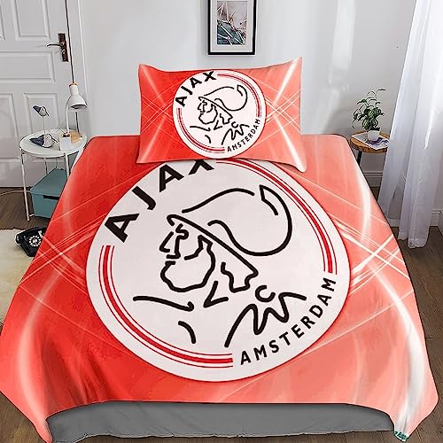 AFC Ajax Spannbetttücher Bettbezug-Set, Soccer Gifts Bettwäsche-Set with Kissenbezüge, Tröster Abdeckung Für Jungen Mädchen Weiche, Bettbezug Schlafzimmer Dekor Mit 1 Kissenbezug Single（135x200cm） von BARDYS