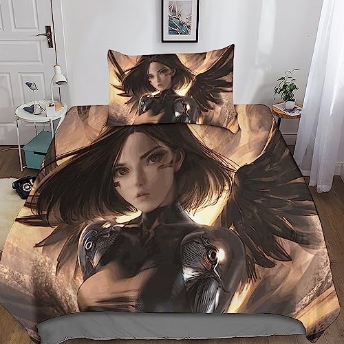 Alita Battle Angel Bettwäsche Bettbezug Set,Gorgeous Cool Set Teilig Bettbezüge Mikrofaser Bettbezug Mit Reißverschluss Und Kissenbezug Single（135x200cm） von BARDYS