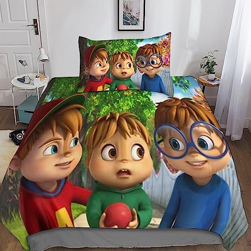 BARDYS Alvin and The Chipmunks Bettwäsche Bettbezug Set, Set Teilig Bettbezüge Mikrofaser Bettbezug Mit Reißverschluss Und Kissenbezug Single（135x200cm） von BARDYS