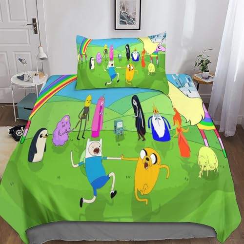 BARDYS Cartoon Adventure Time Tröster Startseite Satz, Anime Comics Animation Bettwäsche Satz,Spannbetttücher Bettbezug, Süße Dekoration Bettwäsche Set Single（135x200cm） von BARDYS