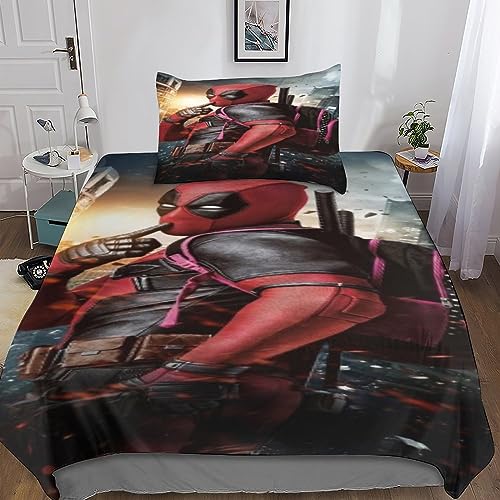 BARDYS Deadpool Bettwäsche Teilig Mikrofaser Superheld Bettbezüge Jungs Kinderbettwäsche Set Mit Reißverschluss Und Kissenbezug 2 Teilig Sets Single（135x200cm） von BARDYS