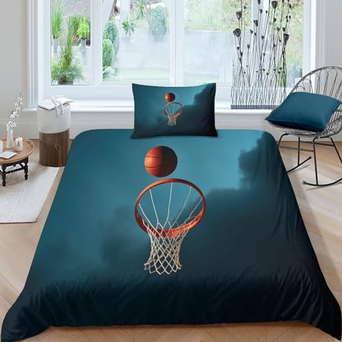 BARDYS Flying Basketball Bettwäsche-Sets,3D-Druck Steppdeckenbezug Weiche Mikrofaser Sports Bettbezug Mit Kissenbezug,mit Reißverschluss.Geeignet Für Kinder Und Erwachsene Single（135x200cm） von BARDYS