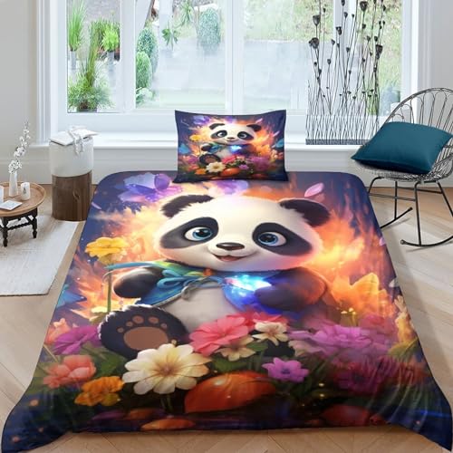 BARDYS Giant Panda In Flower Jungen Mädchen Bettwäsche-Sets 3D-Druck Cute Animals Bettbezug Weiche Mikrofaser Steppdeckenbezug Und Kissenbezug Mit Reißverschluss.Geeignet Für Teens Single（135x200cm） von BARDYS