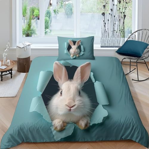 BARDYS Hase Parure De Lit Avec Taie D'oreiller, Ensembles De Literie En 3D Imprimé Visuelle 3D-Effekte Housse De Couette Pour Garçons Filles Linge De Lit En Microfibre Douce Single（135x200cm） von BARDYS