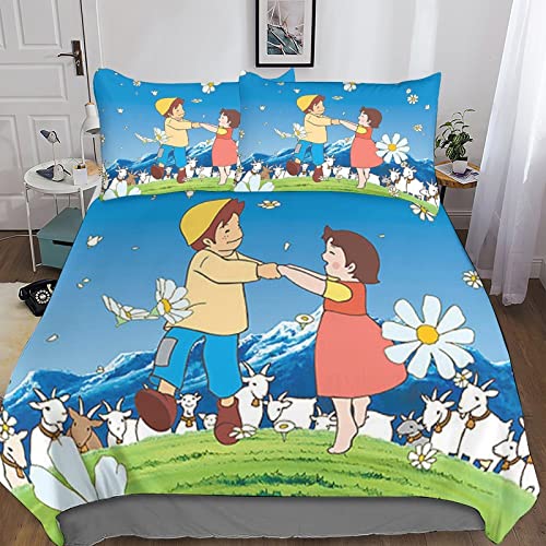 BARDYS Heidi Bettwäsche Anime Bettbezug 3D Microfaser Bettwäsche Set 3 Teilig,Mit Reißverschluss Und Kissenbezug Double（200x200cm） von BARDYS