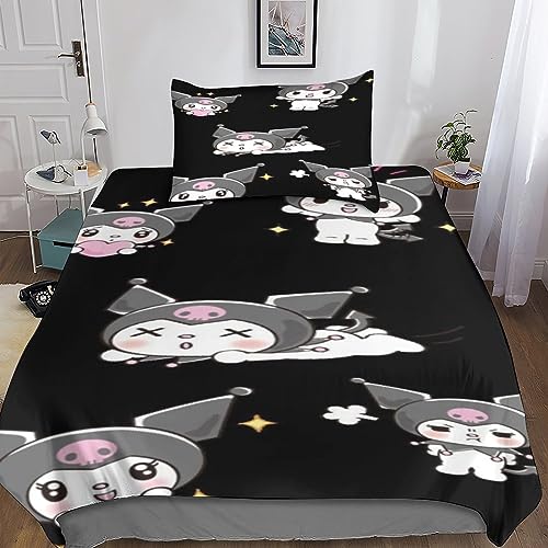 BARDYS Kuromi Bettwäsche 2 Teilig Niedlicher Stil Bettwäsche Set Mit Reißverschluss Bettbezug Und Kissenbezug Für Erwachsene Teenager Kinder Single（135x200cm） von BARDYS