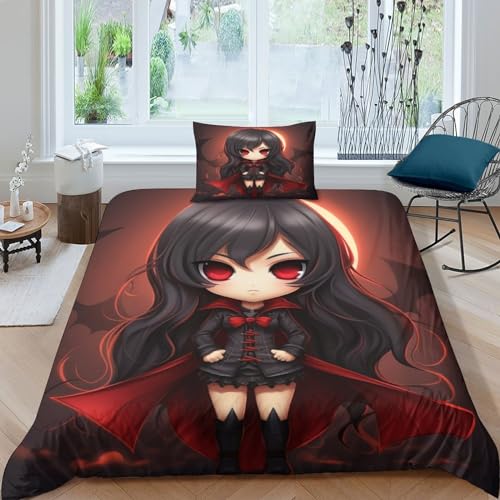 BARDYS Niedlicher Vampir Housse De Couette Pour Adultes Et Enfants 3D Imprimé Anime Housses De Couettes Parure De Lit Microfibr Avec Taies E Avec Fermeture À Glissière 3 Pièces Single（135x200cm） von BARDYS