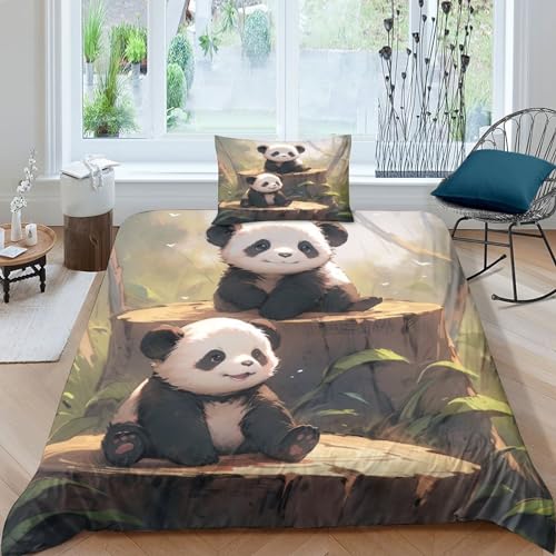 BARDYS Panda 3D-Druck Bettwäsche-Sets Kinder Weiche Mikrofaser Animals Bettbezug Steppdeckenbezug Und Kissenbezüg,mit Reißverschluss.für Kinder/Jugendliche Single（135x200cm） von BARDYS