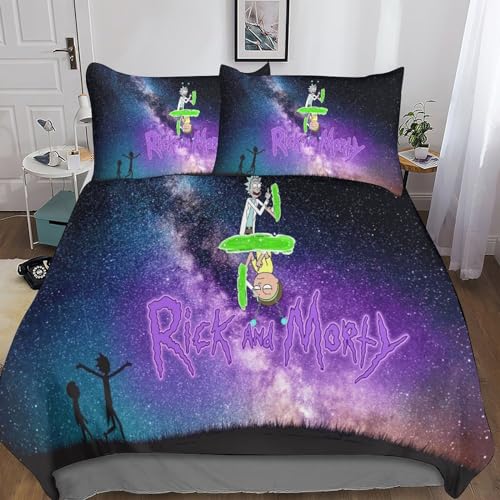 BARDYS Rick Morty Bettwäsche Set Mit Weiche Mikrofaser,Kinder Jugendliche Erwachsene Animation Cartoon 3D Gedruckte Bettbezüge Weiche Bettbezug Und Mit Reißverschluss Kissenbezug Double（200x200cm） von BARDYS