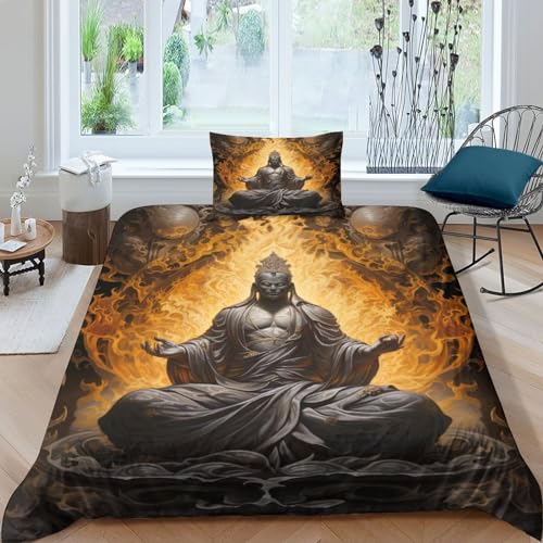 Buddha Bettwäsche 3 Teilig Bettwäsche Set Mit Reißverschluss Bettbezug Und Kissenbezug Für Erwachsene Teenager Kinder Single（135x200cm） von BARDYS