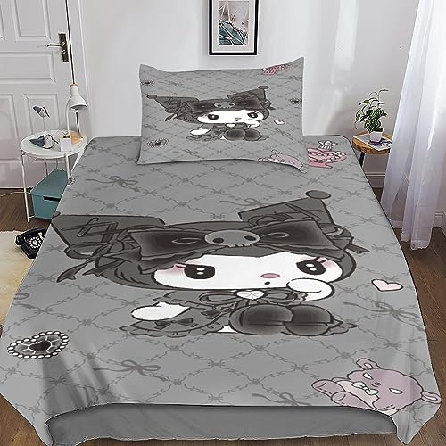 Kuromi Kinder Bettwäsche 3D Print Betten Set Niedlicher Stil Bettwäsche Set Microfaser Qualität Bettbezug Mit Kissenbezug 2 Teilig Sets Single（135x200cm） von BARDYS