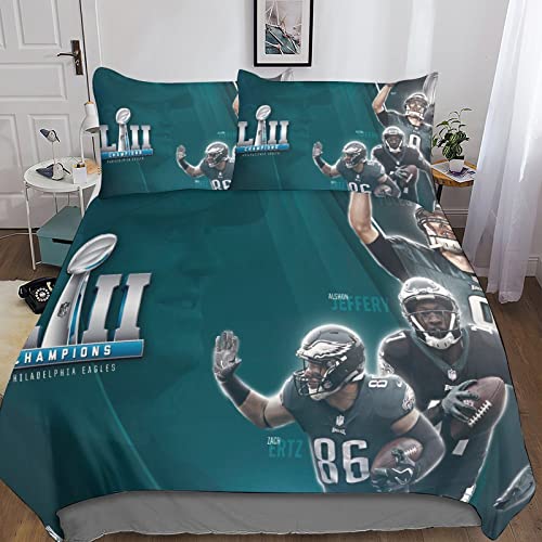 NFL Philadelphia Eagles 3d Bettbezug Set Mit Kissenbezüge Bettlaken, Fans Süße Spannbetttücher Bettbezüge ,Dekoration Bettwäsche Set Mit Kissen Sham Bettwäsche Cover Set 3 Stück,3d-Bettdeckenbezug Mit von BARDYS