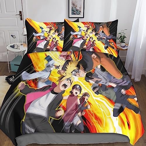 Naruto Süße Dekoration 3d Bettwäsche Set,Bettbezüge Mit Kissenbezüge, Weiche Bettbezug Sets Spannbetttücher,3d Bettdeckenbezug Mit Kissenbezug, Kakashi Sasuke Sakura Bettbezüge Mit Reißverschluss Und von BARDYS