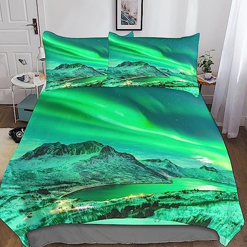 Nature Scenery Bettwäsche Set Mit Weiche Mikrofaser,Kinder Jugendliche Erwachsene Night Lights Aurora Borealis 3D Gedruckte Bettbezüge Weiche Bettbezug Und Mit Reißverschluss Kissenbezug King（220x240c von BARDYS