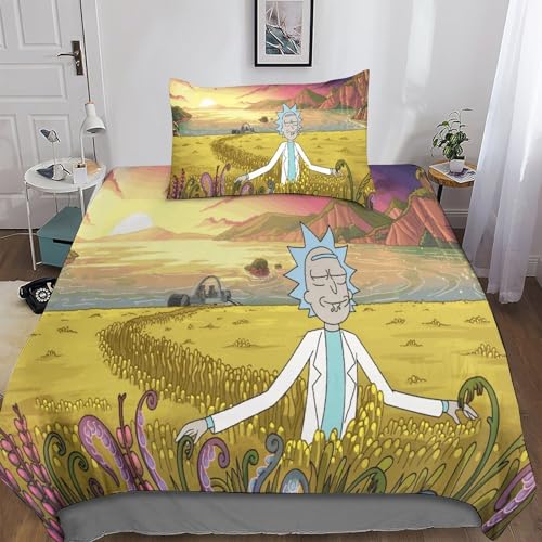 Rick Morty Bettwäsche Set Für Mädchen Jungen Kinder 3D Gedruckte Rick Morty Bettbezüge Mikrofaser Bettbezug Set Lustige Betten Set Dekor Single（135x200cm） von BARDYS